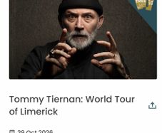 2 x tickets Tommie Tiernan Lime Tree Theatre Thurs 29th October