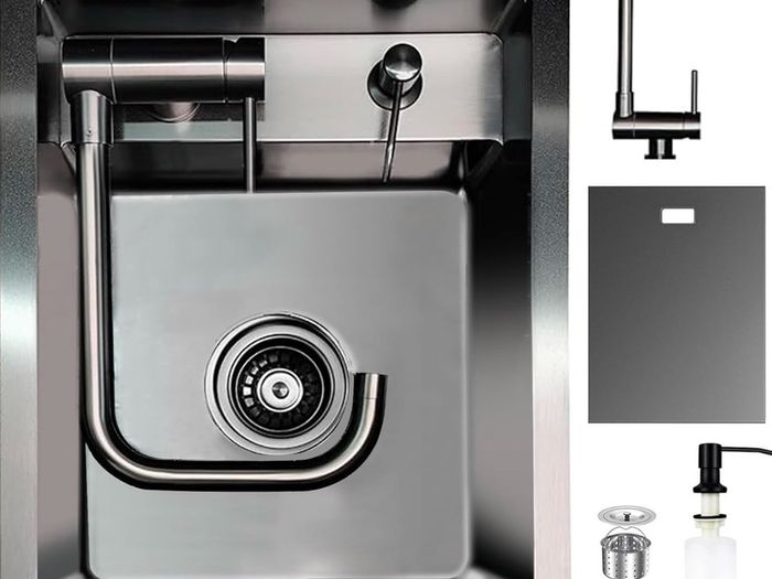 Hidden Concealed Kitchen Bar Sink with Folding Faucet, Hidden Stainless Steel Undermount Workstation Bar Sink for Small Prep RV (Black, 30x45x22CM)