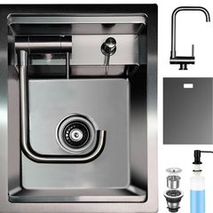Hidden Concealed Kitchen Bar Sink with Folding Faucet, Hidden Stainless Steel Undermount Workstation Bar Sink for Small Prep RV (Black, 30x45x22CM)