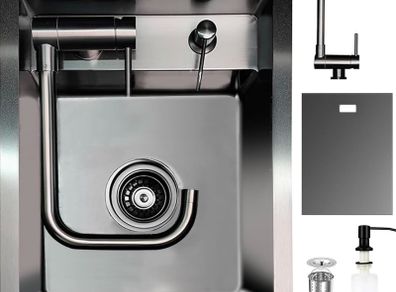 Hidden Concealed Kitchen Bar Sink with Folding Faucet, Hidden Stainless Steel Undermount Workstation Bar Sink for Small Prep RV (Black, 30x45x22CM)
