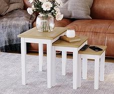 Vida Designs Yorkshire Nest of 3 Tables for Living room, Stacking Side Tables, Sturdy and Easy Assembly (Oak & White)