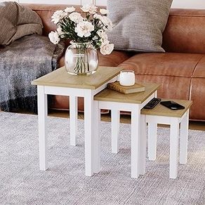 Vida Designs Yorkshire Nest of 3 Tables for Living room, Stacking Side Tables, Sturdy and Easy Assembly (Oak & White)