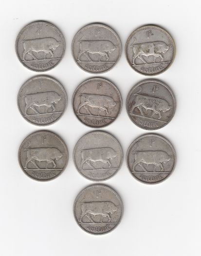 Ireland,10 x  1/-, 75% Silver Coins (No: G39)