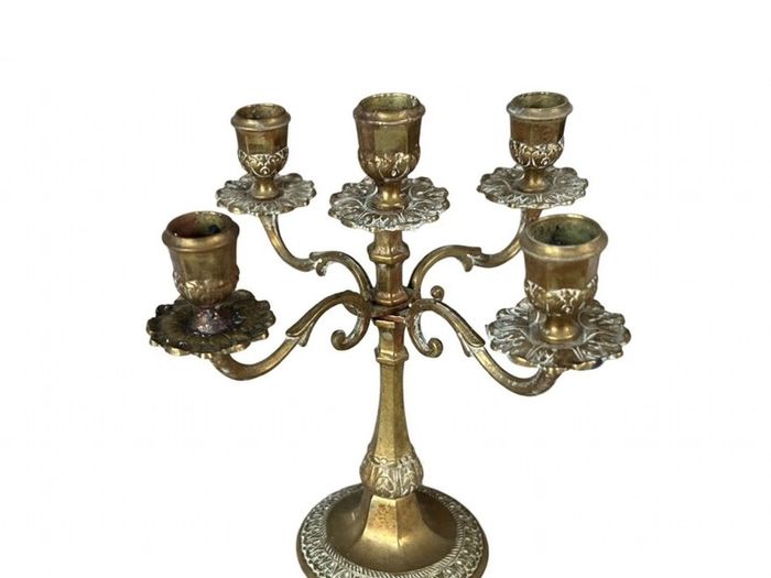 Vintage pair 5 arm brass candelabras