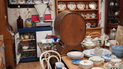 Vintage Barrel-Style Mini Bar Cabinet