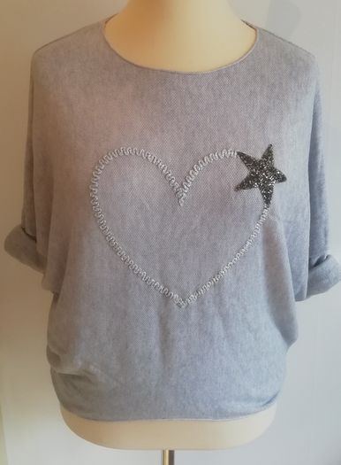 Carla Giannini Women's Angora Mix Top With Heart & Stars New With Tag Grey