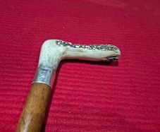 vintage walking cane, hallmarked silver collar