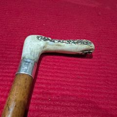 vintage walking cane, hallmarked silver collar