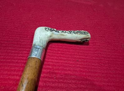 vintage walking cane, hallmarked silver collar