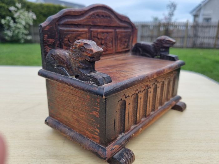 Wooden miniature vintage bench with music box