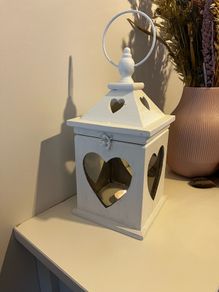 Upcycled Rustic Heart Lantern White Farmhouse Candle Lantern Wedding Decor Memorial Gift