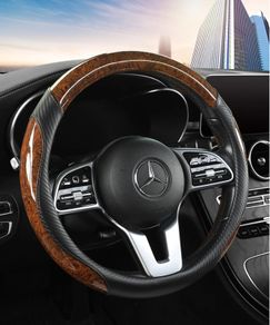 38cm 15inches Steering Wheel Cover Wood Stain  Anti Slip Steer Wheel Protector Breathable Fiber Braid Universal Steering Cover
