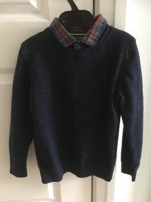 Next Navy blue jumper with shirt insert