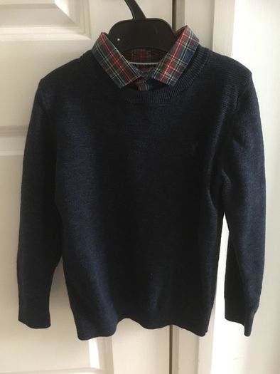 Next Navy blue jumper with shirt insert