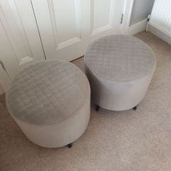 2x Grey Velvet Pouffes