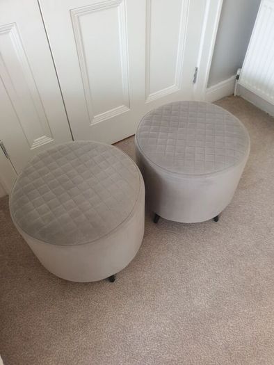 2x Grey Velvet Pouffes
