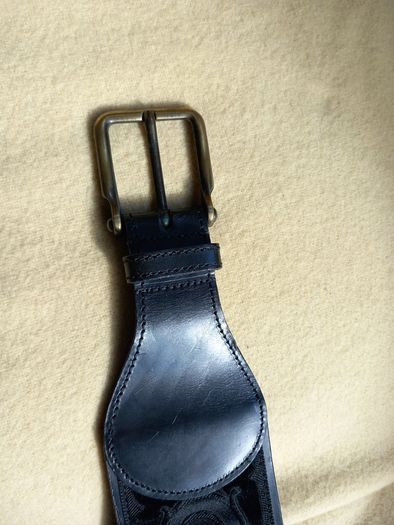 Leather Belt Vintage With Embossed Velvet Overlay Black