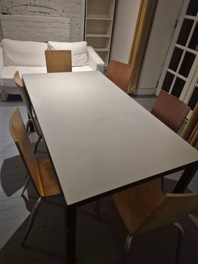 White Tempered Glass Dining Table with 6 Chairs (Metal  Frame)