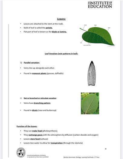 Leaving Cert Biology Institute Notes