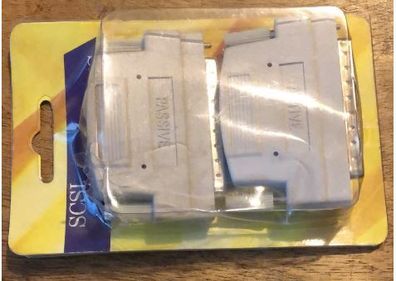 2x SCSI Terminators - Passive & Active - features two screw latches, a 50-pin SCSI connector