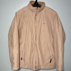 Tommy Hilfiger Mens Beige High Collared Winter Coat Jacket Classic Large Fit