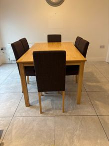Table & 6 Brown Fabric Chairs
