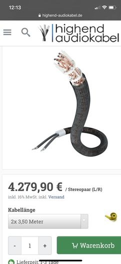In-akustik Referenz LS-2404 Air Tellurium BiWire Speaker Cable BFA Banana 3,5m / Pair