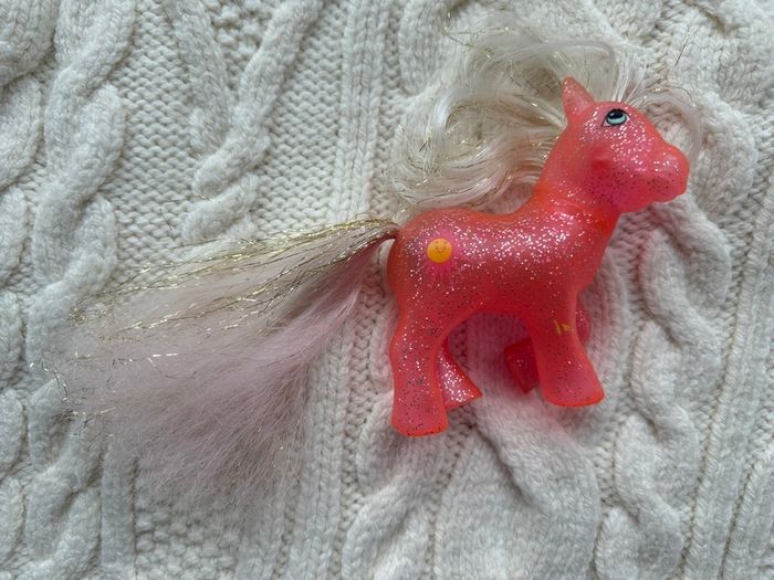 1984 Hasbro G1 Vintage My Little Pony Sunspot Sparkle Orange Glitter Pink Used PLease look at the pictures