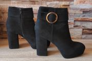Black Suede Ankle Boots with Gold buckle, size 5