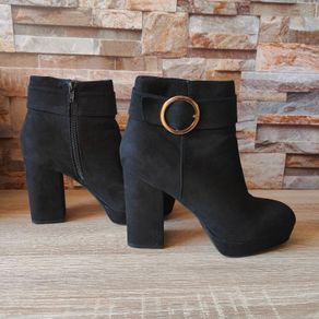 Black Suede Ankle Boots with Gold buckle, size 5