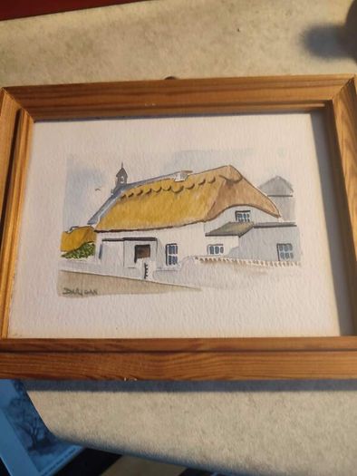 Framed Small Watercooler Little Cottage Signed Darigan.