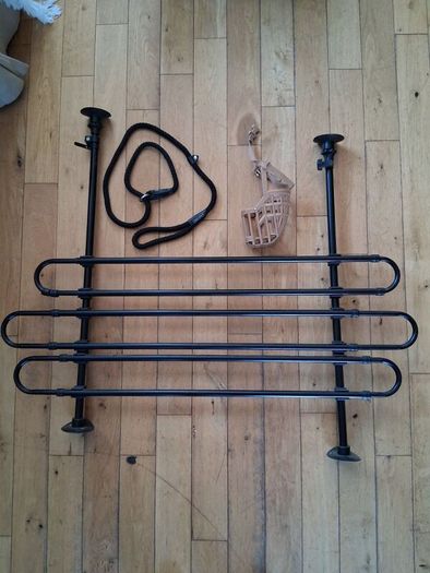 Adjustable dog car grid muzzle and lead