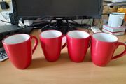 Two sets of 4 mugs plus free cut glass pin dish