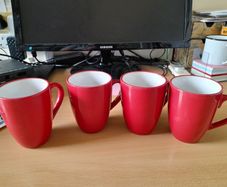 Two sets of 4 mugs plus free cut glass pin dish