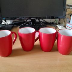 Two sets of 4 mugs plus free cut glass pin dish