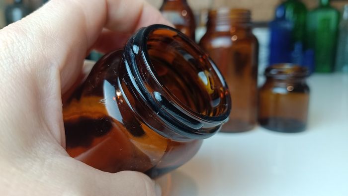 485 - Set of 5 Vintage Brown Amber Glass Screw Top Collectible Decorative Bottles