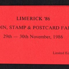 1986 Ireland Limerick Coin, Stamp & Postcard Fair 29-30th November 1986 Exhibition Booklet (including three Arthur Griffith Commemorative Stamps) Mint Never Hinged (MNH) no 69