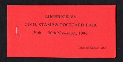 1986 Ireland Limerick Coin, Stamp & Postcard Fair 29-30th November 1986 Exhibition Booklet (including three Arthur Griffith Commemorative Stamps) Mint Never Hinged (MNH) no 69