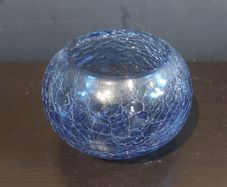 Lovely Modern Crackle Glass Bowl in an Unusual Shade of Purplely Indigo Blue
