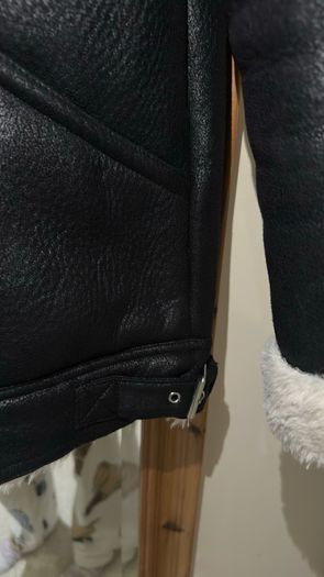 Zara Kids Black Faux Shearling Biker Jacket - Size 13-14 Yrs / 164 cm