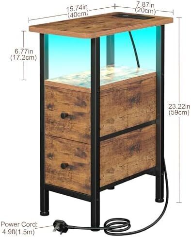 Slim Bedside Table Set of 2 with Charging Station