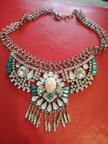Silver Tone Blue Studded Necklace  For Women