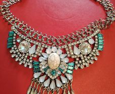 Silver Tone Blue Studded Necklace  For Women