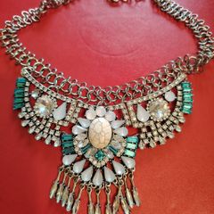 Silver Tone Blue Studded Necklace  For Women