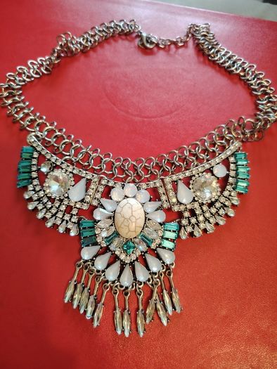 Silver Tone Blue Studded Necklace  For Women