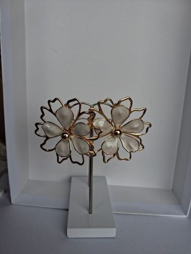 Gold & Cream Sakura Blossom Floral Statement Earrings