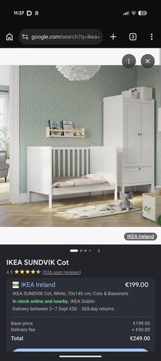 Ikea Sundvik Cot with memory foam mattress and duvet sets