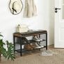 Shoe Bench Padded Bench with Mesh Shelf Shoe Rack Hallway Bedroom Metal Easy Assembly Space Saving Industrial Design Black Faux Leather Vintage Dark Brown Image 2