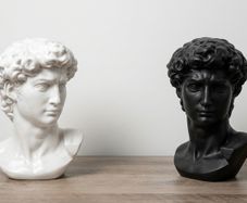 2 David Bust heads, decorative ornaments and artificial plants