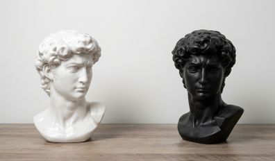 2 David Bust heads, decorative ornaments and artificial plants